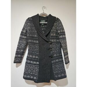 Woolrich Sweater Womens Large Gray Lambswool Fair Isle Button Front Cardigan
